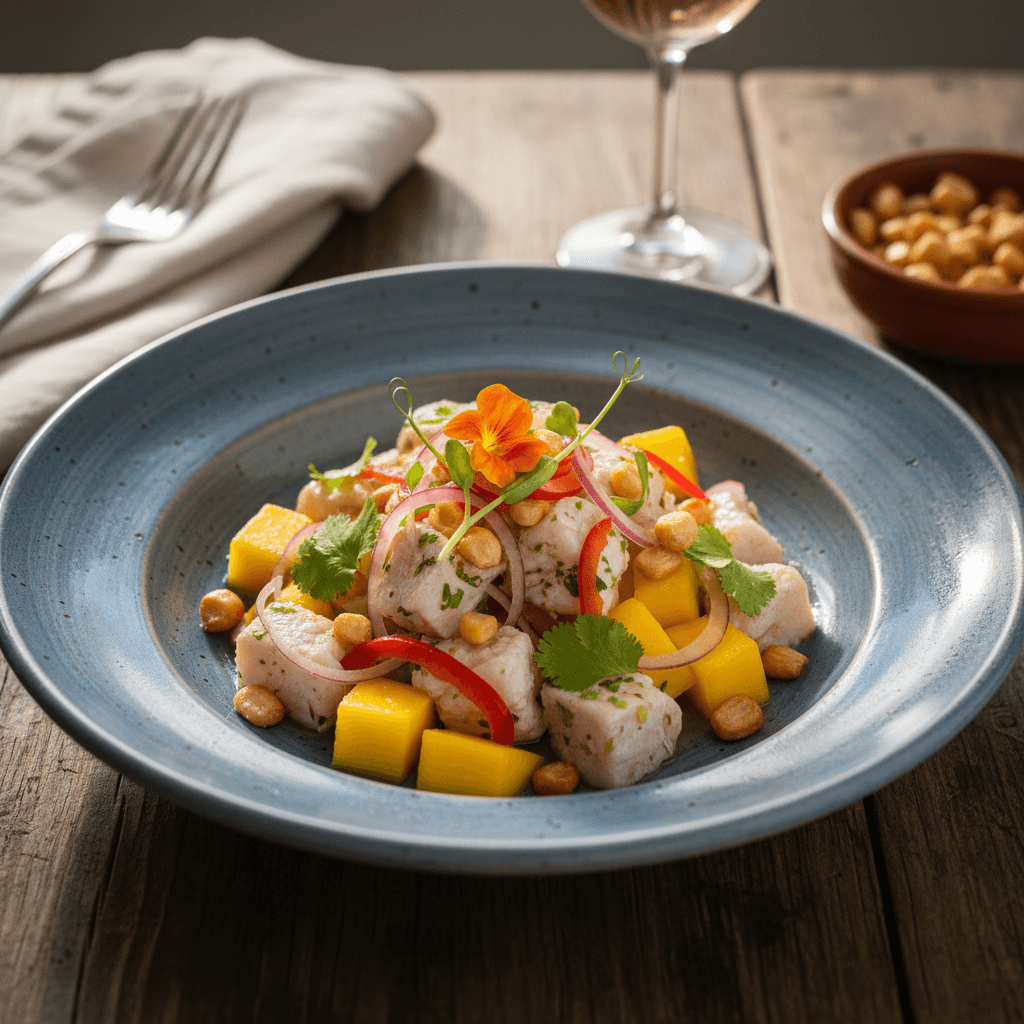 Ceviche de corvina y mango