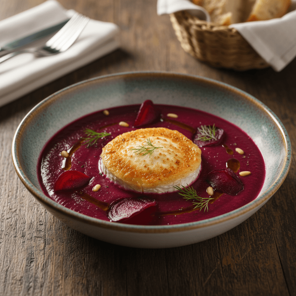 Crema de remolacha con queso de cabra