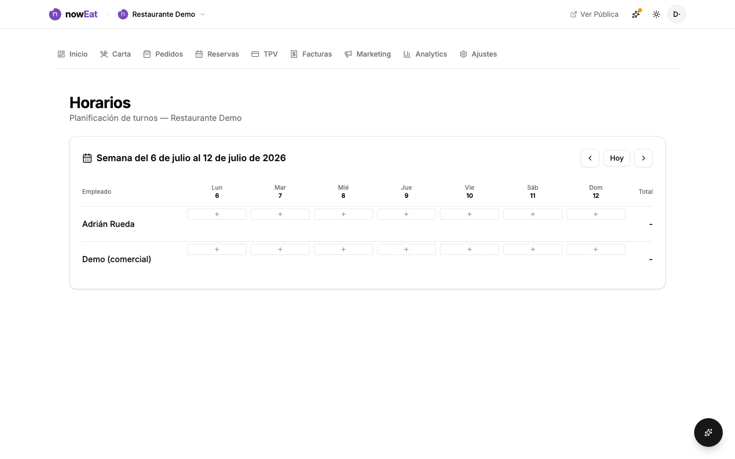 Planificación de turnos: cuadrante por empleado y día