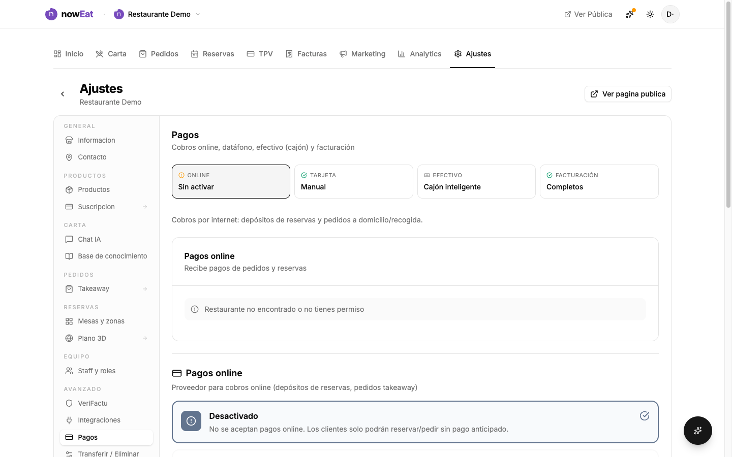 Sección Cobros online en Ajustes: botón para conectar la cuenta de Stripe