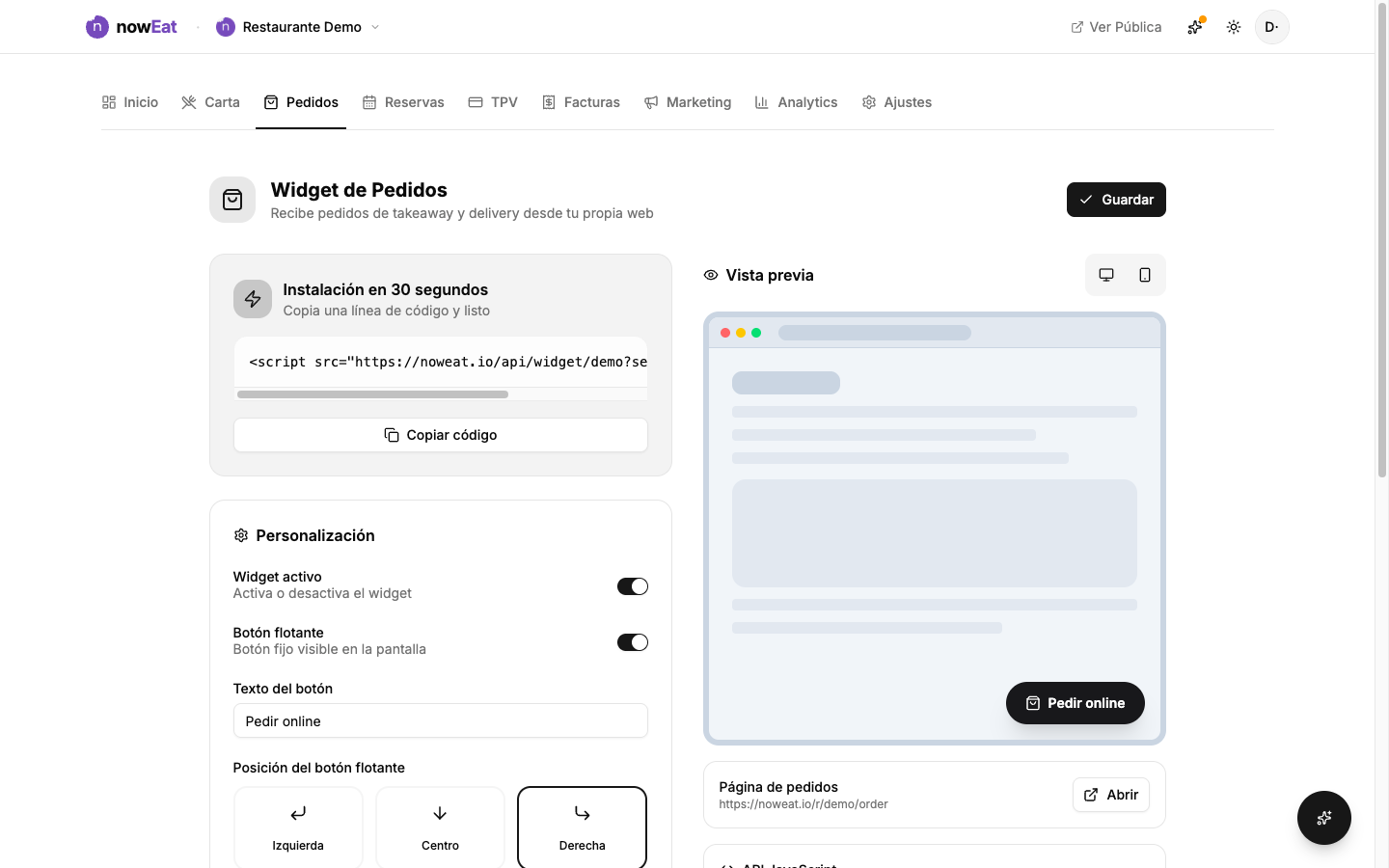 Pedidos › Widget: fragmento de código para insertar en tu web